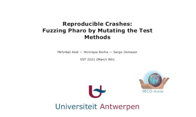 Reproducible Crashes: Fuzzing Pharo by Mutating the Test Methods